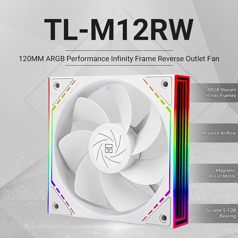 Thermalright TL-M12R 120mm ARGB CPU Fan, with 1500RPM Speed, Black Computer Case Cooling, Quiet 4pin PWM PC Inverted Fan, CPU Cooler,ARGB Light Effect with Infinite Mirrors on Both Sides in Saudi Arabia