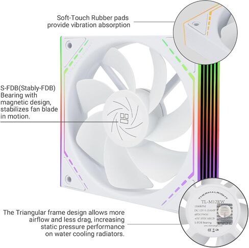 Thermalright TL-M12R 120mm ARGB CPU Fan, with 1500RPM Speed, Black Computer Case Cooling, Quiet 4pin PWM PC Inverted Fan, CPU Cooler,ARGB Light Effect with Infinite Mirrors on Both Sides in Saudi Arabia