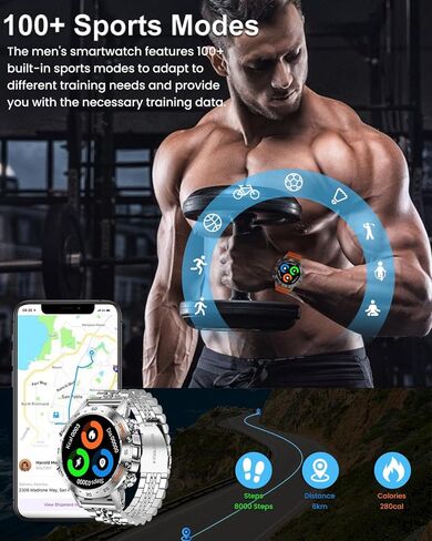 Military Smart Watches for Men(Answer/Make Call), Tactical Smartwatch for Android iOS, 400mAh Battery/Sports Tracking/Health/Sleep Monitoring in Kuwait