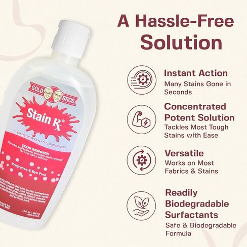 Stain Remover, Effectively Eliminates Stains from Wine, Berries & Blood on Fabrics, Carpets, Upholstery & Jewelry, Dye-Free, Bleach-Free, Made in USA, 2 fl. oz. (6 Pack) with a Flip-Top Cap in Kuwait