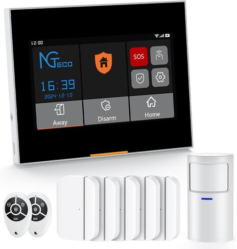 نظام إنذار لاسلكي من 11 قطعة NGTECO مع لوحة المفاتيح ، مجموعة أمان Wi-Fi ، مستشعرات الأبواب وكاشف الحركة-120dB Siren ، Alexa & Google Compatible ، تثبيت DIY ، 0 رسوم شهرية in Kuwait