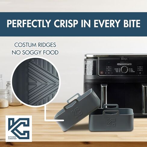 Premium 4-Pc Silicone Air Fryer Liner Set, Custom Made Air Fryer Liners compatible with Ninja Dual 9.5L, 2 Large Air Fryer Liners and 2 Mitts Air Fryer Accessories by Kitchen Curated in Saudi Arabia