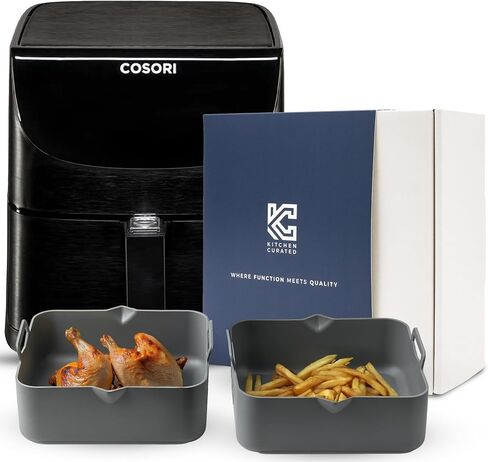 Premium 4-Pc Silicone Air Fryer Liner Set, Custom Made Air Fryer Liners compatible with Ninja Dual 9.5L, 2 Large Air Fryer Liners and 2 Mitts Air Fryer Accessories by Kitchen Curated in Saudi Arabia