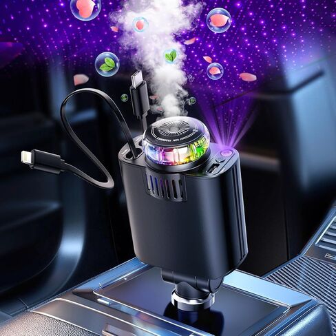 Retractable Car Charger, 4 in 1 Fast Car Phone Charger, 2 Retractable Cables and 2 USB Port, Compatible with iPhone 16/15/14/13/12/11 in Kuwait