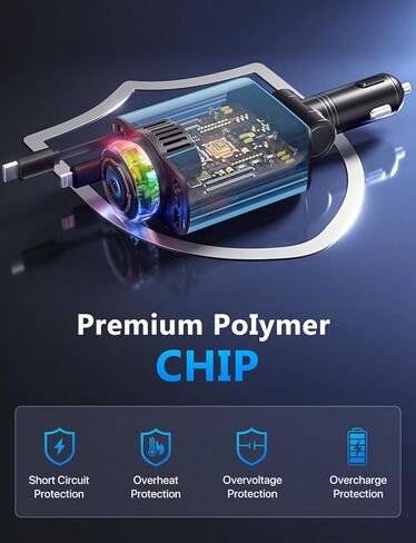 Retractable Car Charger, 4 in 1 Fast Car Phone Charger, 2 Retractable Cables and 2 USB Port, Compatible with iPhone 16/15/14/13/12/11 in Kuwait