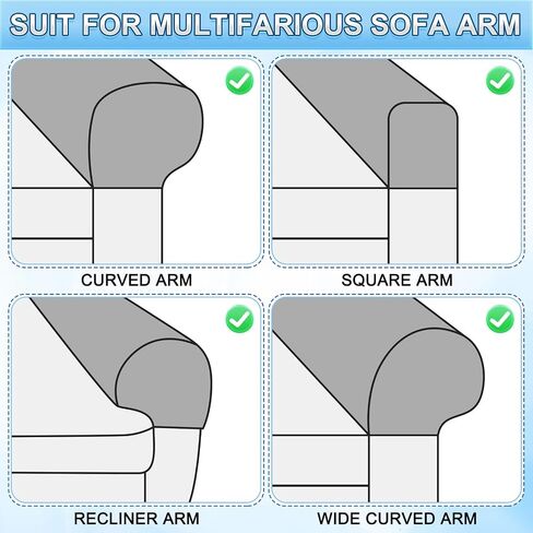 uxcell 2Pcs Diamond Pattern Stretch Armrest Covers, Soft Armchair Slipcovers Couch Recliner Arm Cover for Chair Sofa Protector, Light Grey in Saudi Arabia