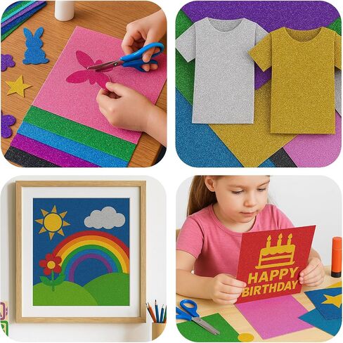 BigOtters 28 Sheets 10 Colors Glitter Cardstock, A4 Sparkly Paper for Arts and Crafts, 250GSM in Kuwait