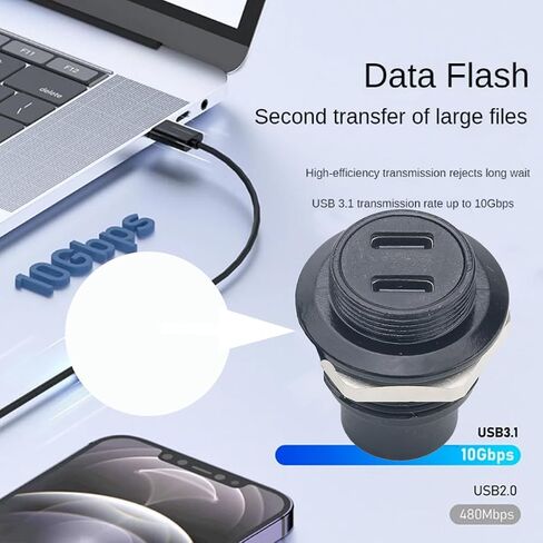 Penglin 2PCS المنافذ المزدوجة موصل لوحة USB-C ، ومحول امتداد Type-C أنثى إلى الإناث ، D-type USB C 3.1 Socket Socket Socket نقل وشحن in Kuwait