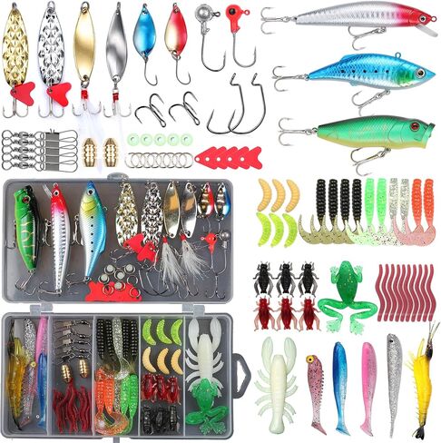 𝗘𝗫𝗔𝗨𝗥𝗔𝗙𝗘𝗟𝗜𝗦 مجموعة أدوات الصيد أدوات الصيد 147pcs معالجة مربع مينو crankbait spinnerbaits vib hooks hooks paddle swimbaits jigs ، ووزن إكسسوارات إغراء صيد الأسماك هدايا الصيد in Kuwait