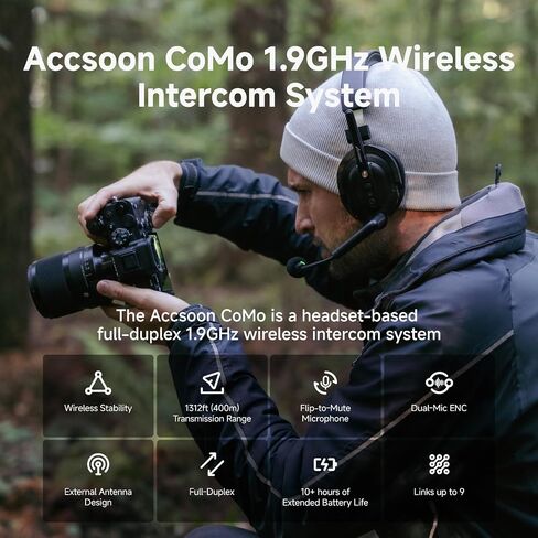 Accsoon Como SE Wireless Headset Intercom System, 5-Person 2.4GHz Full-Duplex Team Communication1312ft Range, Group Talk Headset, 30H+ Hour Battery Life, 1 Host & 4 Remote for Real-time Monitoring in Kuwait