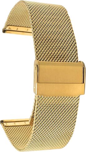 Bandini Mesh Watch Band - Stainless Steel, Adjustable Length, Fold Over Clasp for Men/Women - 22mm Metal Strap, Gold Tone/Fine Mesh in Kuwait