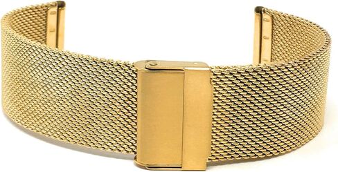 Bandini Mesh Watch Band - Stainless Steel, Adjustable Length, Fold Over Clasp for Men/Women - 22mm Metal Strap, Gold Tone/Fine Mesh in Kuwait