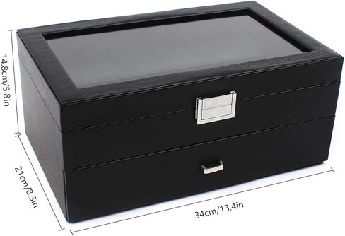 Carbon Fiber Watch Box for Men, 24 Slot Watch Case Organizer with Double-Deck & Glass Top, Lockable Watch Display Case, Jewelry Holder Cabinets 13.4 * 8.3 * 5.8 in in Kuwait