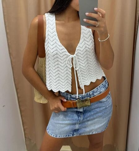 Meihuida Women Crochet Tie Tie Front Top Y2K Stilent Actord Outfits Beach Cover Up in Kuwait