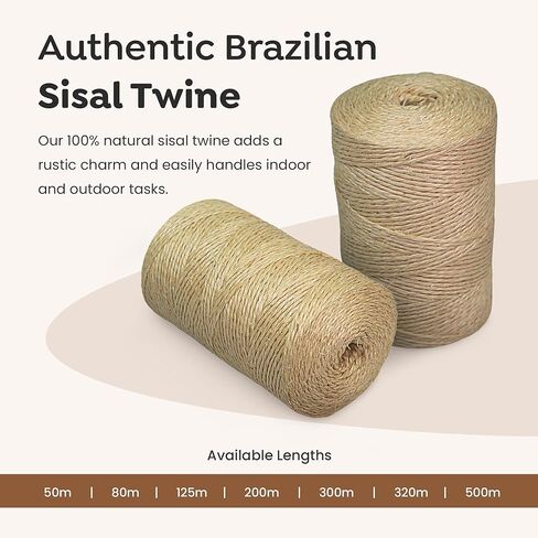 Premium Brazilian Sisal Twine, Natural Fiber 100% Sisal, Heavy-Duty, Ultra Durable, Ideal for DIY Projects, Home Decor, Gardening, Crafting, Gifting, Wrapping (164 ft / 50 m Coil) in Kuwait