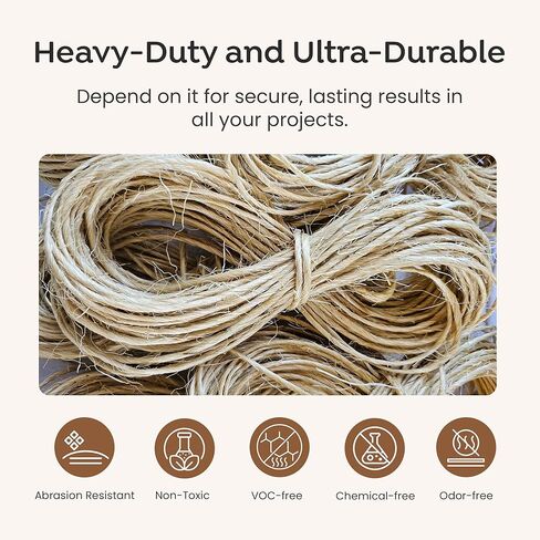 Premium Brazilian Sisal Twine, Natural Fiber 100% Sisal, Heavy-Duty, Ultra Durable, Ideal for DIY Projects, Home Decor, Gardening, Crafting, Gifting, Wrapping (164 ft / 50 m Coil) in Kuwait