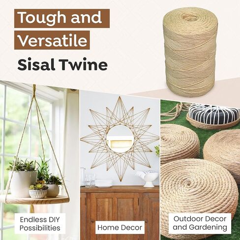 Premium Brazilian Sisal Twine, Natural Fiber 100% Sisal, Heavy-Duty, Ultra Durable, Ideal for DIY Projects, Home Decor, Gardening, Crafting, Gifting, Wrapping (164 ft / 50 m Coil) in Kuwait