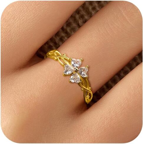 Lucky Leaf Ring for Women 925 Sterling Silver Lucky White CZ Ring to Daughter 14K Gold Plated Exquisite Simple Twig Branch Adjustable Ring for Mother Jewelry Gifts Birthday Gift in Kuwait