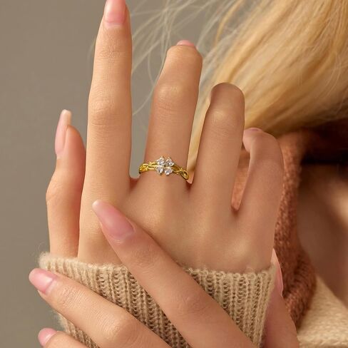 Lucky Leaf Ring for Women 925 Sterling Silver Lucky White CZ Ring to Daughter 14K Gold Plated Exquisite Simple Twig Branch Adjustable Ring for Mother Jewelry Gifts Birthday Gift in Kuwait