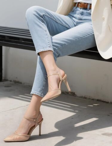 Womens Pumps Closed Pointed Toe Stiletto Heels Ankle Strap Slingback Heels for Women Wedding Party Shoes in Kuwait