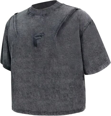 GORGLITTER Men's Y2k Ovesized Cropped T Shirts Short Sleeve Gym Drop Shoulder Crewneck Washed Tops in Saudi Arabia