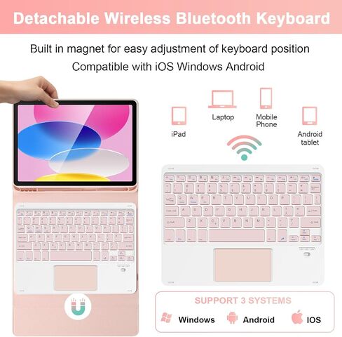 SOPPY Bluetooth Keyboard Case with Touchpad for iPad 11th Gen. (A16) 11-inch 2025, 10th Generation 10.9 inch 2022, Detachable Protective Cover, with Built-in Pen Holder, USB-C Rechargeable, Black in Saudi Arabia