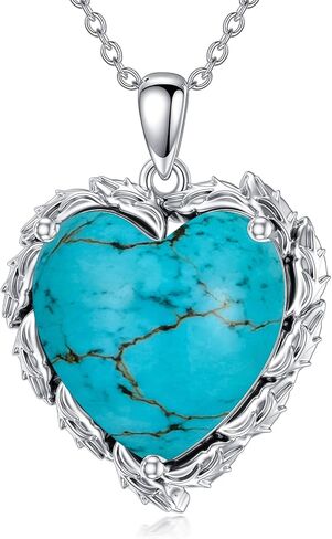 Genuine Turquoise Heart Necklaces for Women 925 Sterling Silver Blue Green Turquoise Pendant Vintage Western Jewelry Gift for Mom Wife Her in Saudi Arabia