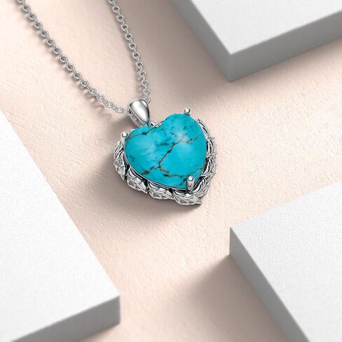 Genuine Turquoise Heart Necklaces for Women 925 Sterling Silver Blue Green Turquoise Pendant Vintage Western Jewelry Gift for Mom Wife Her in Saudi Arabia