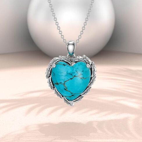 Genuine Turquoise Heart Necklaces for Women 925 Sterling Silver Blue Green Turquoise Pendant Vintage Western Jewelry Gift for Mom Wife Her in Saudi Arabia