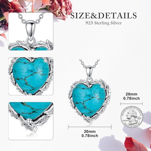 Genuine Turquoise Heart Necklaces for Women 925 Sterling Silver Blue Green Turquoise Pendant Vintage Western Jewelry Gift for Mom Wife Her in Saudi Arabia