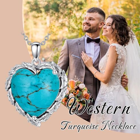 Genuine Turquoise Heart Necklaces for Women 925 Sterling Silver Blue Green Turquoise Pendant Vintage Western Jewelry Gift for Mom Wife Her in Saudi Arabia