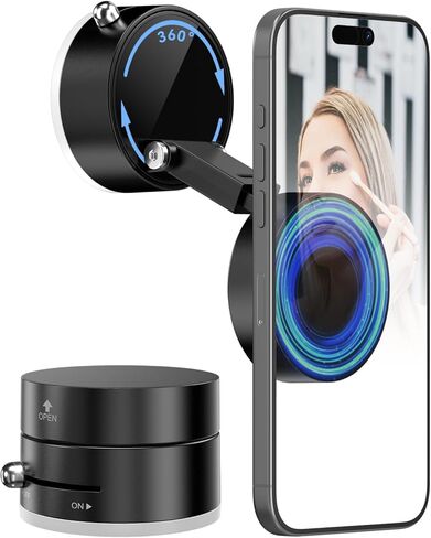 imluckies Vacuum Suction Magnetic Phone Holder, 360° Rotatable & Foldable Suction Cup Phone Mount, Compatible with Magsafe iPhone 16 15 14 13 12 for Shower/Bathroom/Mirror/Gym/Car/Kitchen, Black in Kuwait