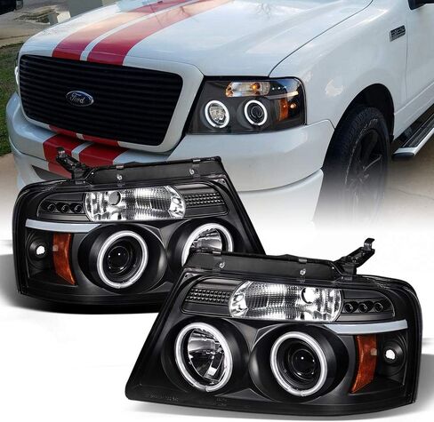 Acanii - للفترة من 2004-2008 Ford F150 LED Halo Ring Ring Black Housing Projector المصابيح الأمامية in Saudi Arabia