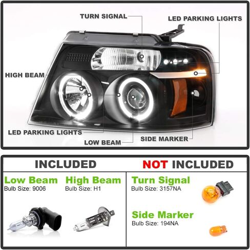 Acanii - للفترة من 2004-2008 Ford F150 LED Halo Ring Ring Black Housing Projector المصابيح الأمامية in Saudi Arabia