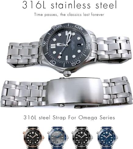 20 مم من الفولاذ المقاوم للصدأ ساعة المشبك مشبك نشر الفضة لأوميغا Seamaster 300 لأساور الرجال (20 ملم ، الفضة) in Saudi Arabia