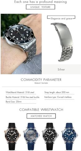20 مم من الفولاذ المقاوم للصدأ ساعة المشبك مشبك نشر الفضة لأوميغا Seamaster 300 لأساور الرجال (20 ملم ، الفضة) in Saudi Arabia