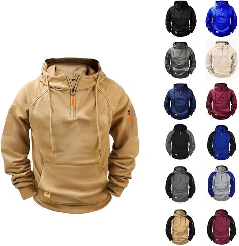 Big and Tall Hoodies for Men Quarter Zip Up Tactical Hoodie Pullover Fall Winter Fashion Hooded Sweatshirt Pockets in Kuwait