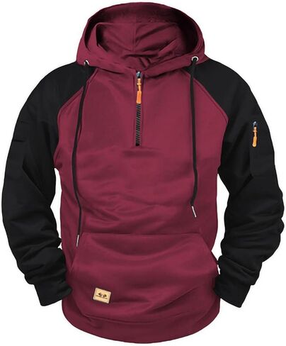 Big and Tall Hoodies for Men Quarter Zip Up Tactical Hoodie Pullover Fall Winter Fashion Hooded Sweatshirt Pockets in Kuwait
