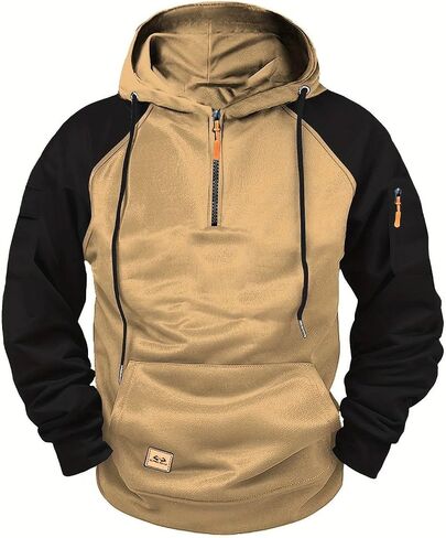 Big and Tall Hoodies for Men Quarter Zip Up Tactical Hoodie Pullover Fall Winter Fashion Hooded Sweatshirt Pockets in Kuwait