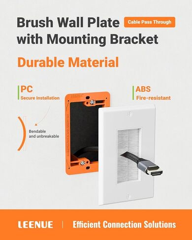 Brush Wall Plate with Mounting Bracket, Cable Pass Through Decorator Cover for Low Voltage Wires, Single Gang Cord Hider for TV Home Theater System, 2 Pack in Saudi Arabia