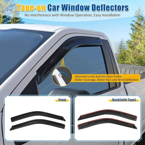 FREEMOTOR802 Tape-on Window Visors Sun Rain Guards, Fit for 2015-2025 Ford F-150 & 2017-2025 F-250 F-350 F-450 Super Duty Regular Cab, Slim Style Smoke Tinted Acrylic 2 PCS Side Wind Deflectors in Saudi Arabia
