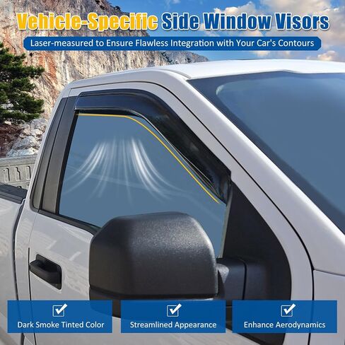 FREEMOTOR802 Tape-on Window Visors Sun Rain Guards, Fit for 2015-2025 Ford F-150 & 2017-2025 F-250 F-350 F-450 Super Duty Regular Cab, Slim Style Smoke Tinted Acrylic 2 PCS Side Wind Deflectors in Saudi Arabia