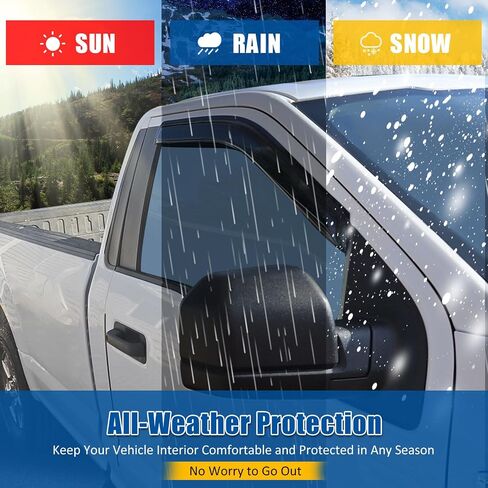 FREEMOTOR802 Tape-on Window Visors Sun Rain Guards, Fit for 2015-2025 Ford F-150 & 2017-2025 F-250 F-350 F-450 Super Duty Regular Cab, Slim Style Smoke Tinted Acrylic 2 PCS Side Wind Deflectors in Saudi Arabia
