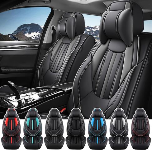 Front Set for Kia Soul Car Seat Covers 2010-2025, Waterproof Nappa Leather Car Seat Protector with Headrests, Anti-Slip and Comfortable Car Seat Cover&Accessories(2 Seats/Black Gray) in Saudi Arabia