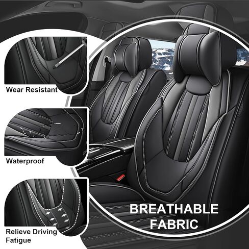 Front Set for Kia Soul Car Seat Covers 2010-2025, Waterproof Nappa Leather Car Seat Protector with Headrests, Anti-Slip and Comfortable Car Seat Cover&Accessories(2 Seats/Black Gray) in Saudi Arabia