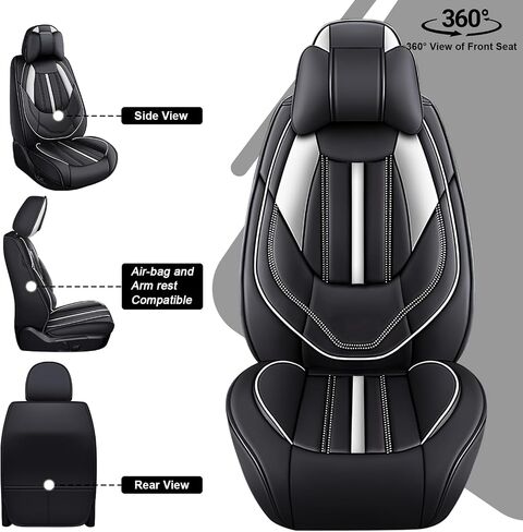 Front Set for Kia Soul Car Seat Covers 2010-2025, Waterproof Nappa Leather Car Seat Protector with Headrests, Anti-Slip and Comfortable Car Seat Cover&Accessories(2 Seats/Black Gray) in Saudi Arabia