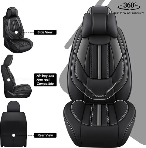 Front Set for Kia Soul Car Seat Covers 2010-2025, Waterproof Nappa Leather Car Seat Protector with Headrests, Anti-Slip and Comfortable Car Seat Cover&Accessories(2 Seats/Black Gray) in Saudi Arabia