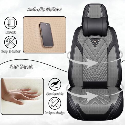 Car Seat Covers for Hyundai Venue 2020-2025, Premium Nappa Leather Waterproof & Anti-Slip, Full Coverage Customized fit Hyundai Venue Seat Covers Front Set (2 Seats Luxury,Black-Gray) in Kuwait