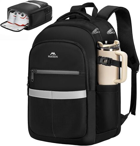 Matein Travel Laptop Backpack مع مقصورة الأحذية قابلة للفصل ، حقيبة ظهر كلية مكافحة السرقة 15.6 بوصة مع حامل الكأس ، حقيبة كمبيوتر مقاومة للماء مع ميناء USB وجيب معزول للرجال نساء in Kuwait