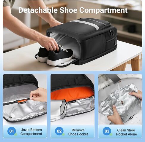 Matein Travel Laptop Backpack مع مقصورة الأحذية قابلة للفصل ، حقيبة ظهر كلية مكافحة السرقة 15.6 بوصة مع حامل الكأس ، حقيبة كمبيوتر مقاومة للماء مع ميناء USB وجيب معزول للرجال نساء in Kuwait